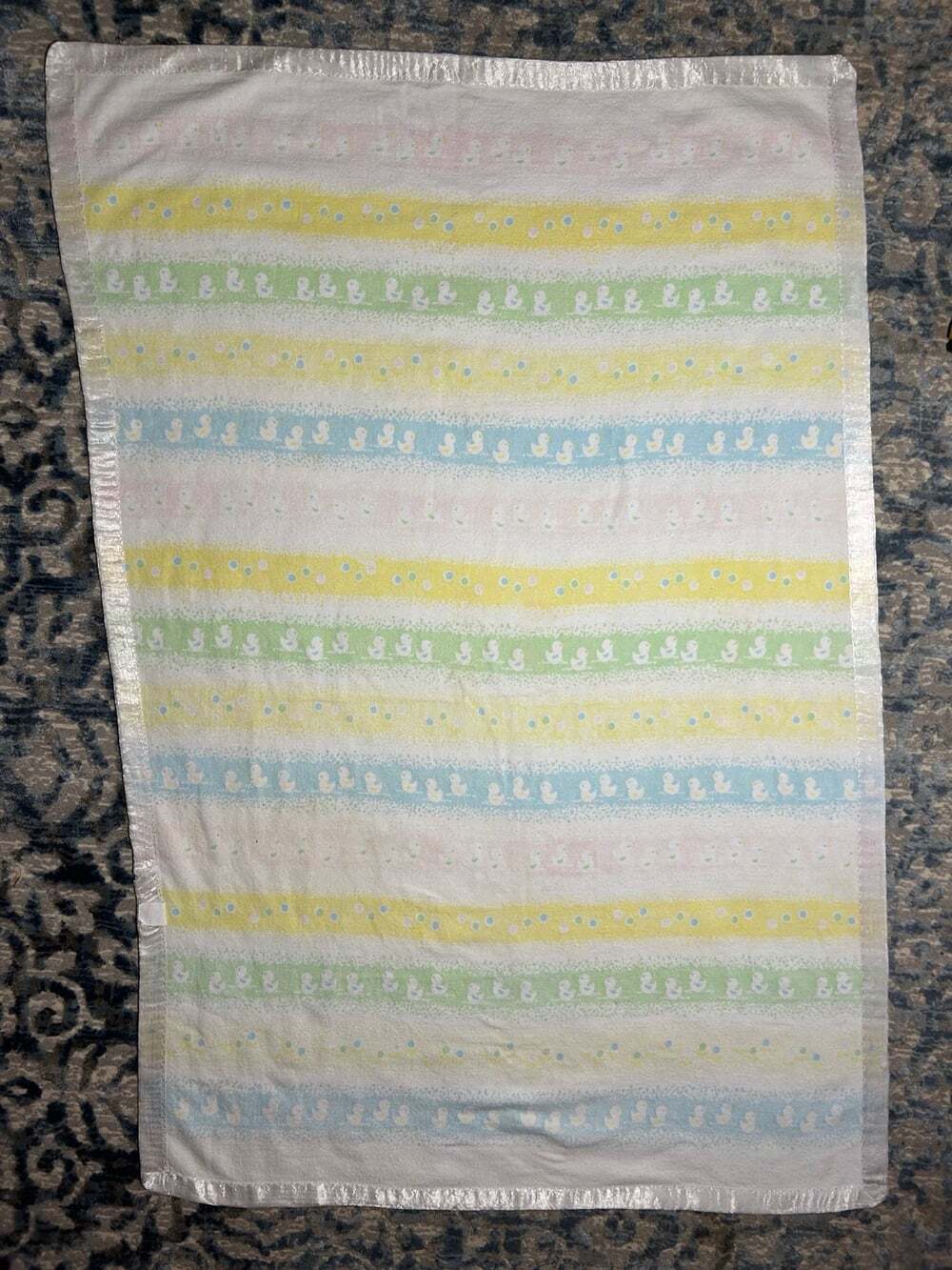 VTG Riegel Cotton blend satin trim Ducklings 36 x 50 baby blanket READ